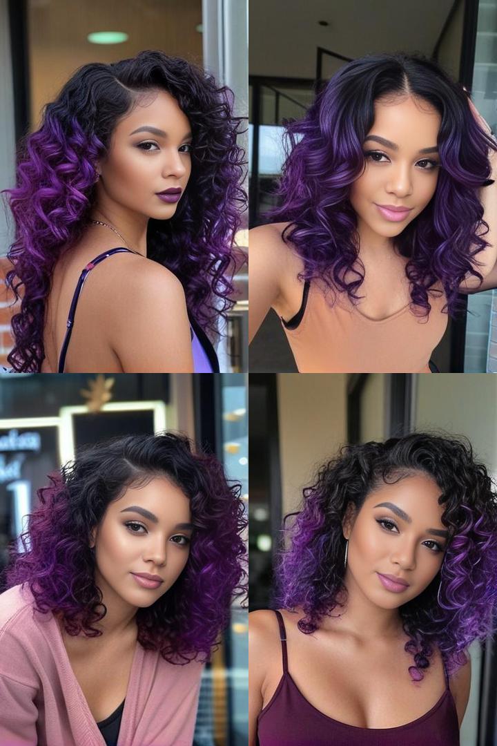 Stunning Purple Ombre Highlights For Black Curls