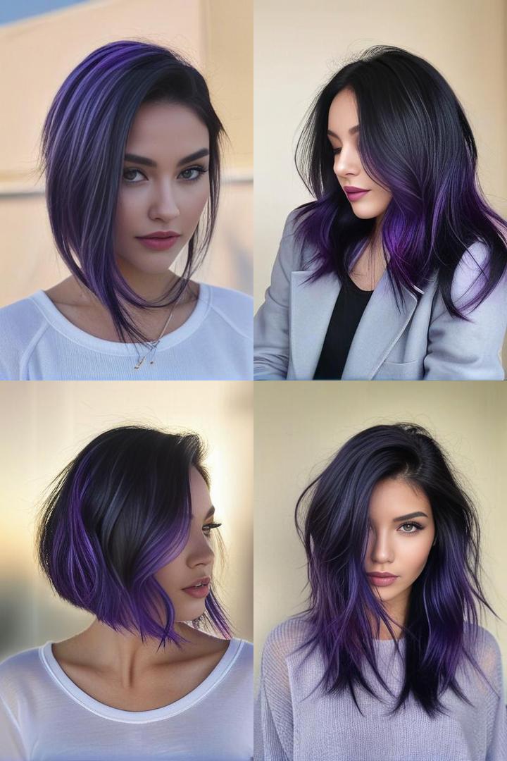 Stylish Black Hair With Subtle Purple Highlights