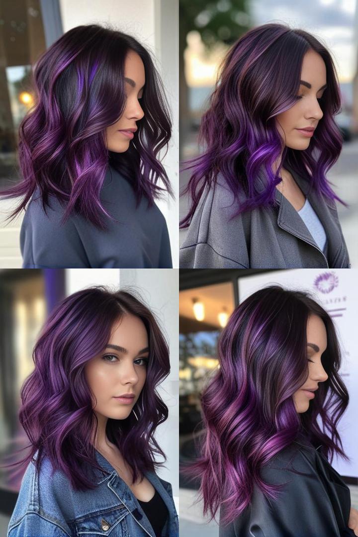 Swirled Purple Highlights For Vibrant Brown Hair