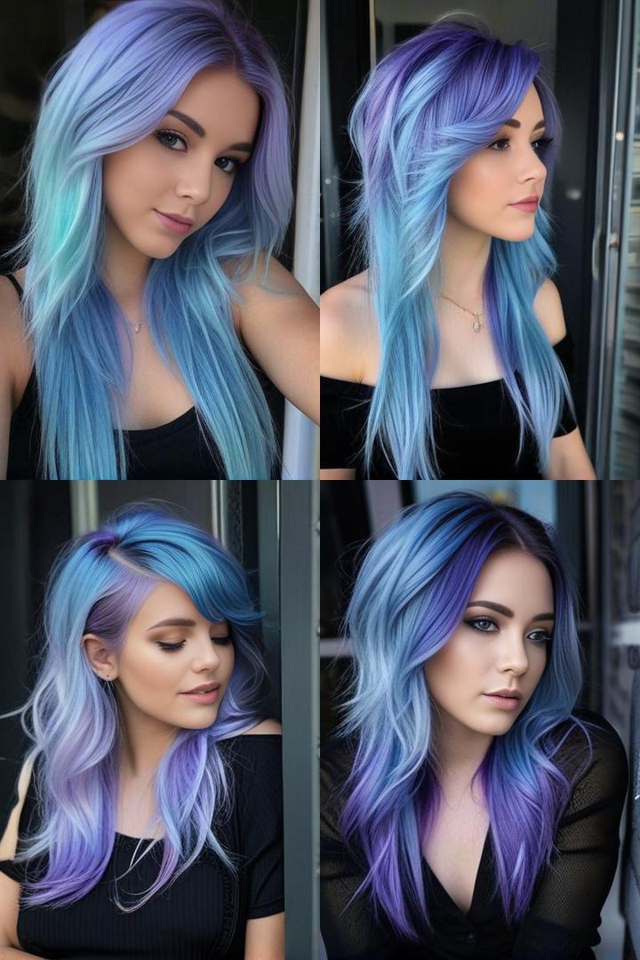 Trendy Baby Blue Hair With Light Purple Highlights