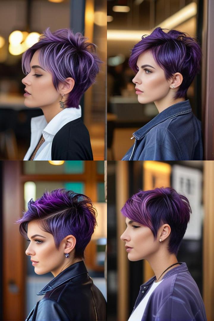 Trendy Pixie Mullet With Stylish Purple Highlights