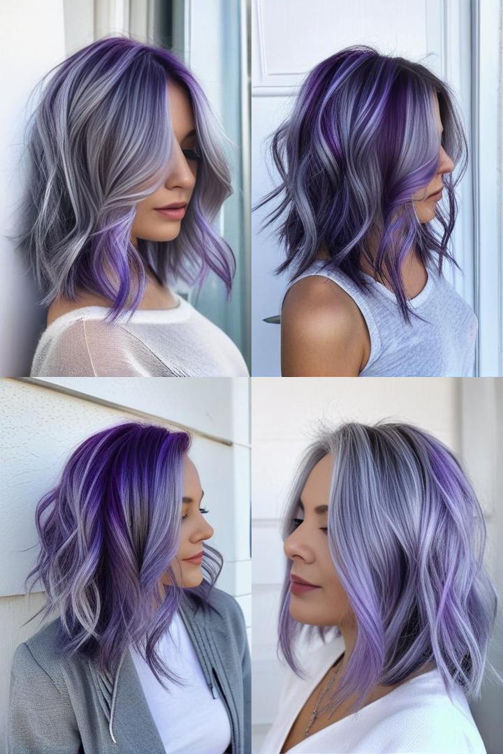 Trendy Silver Hair With Chic Purple Highlights