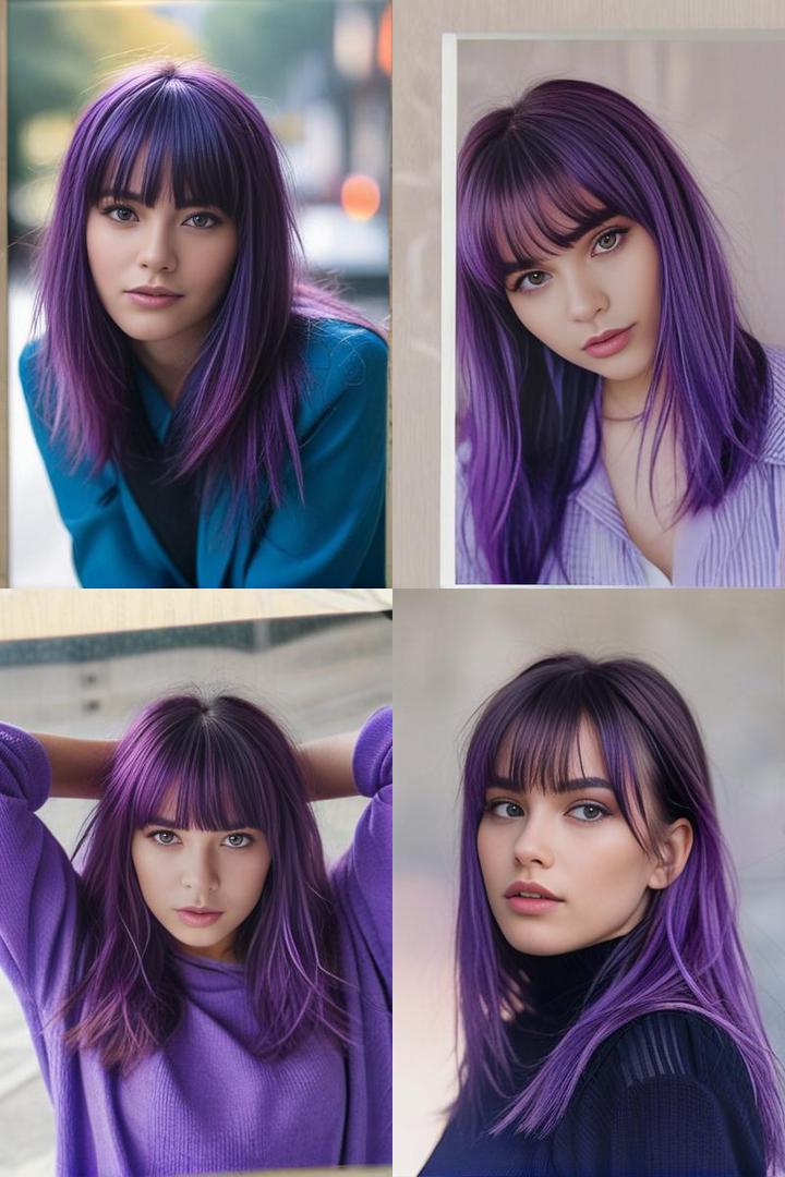 Vibrant Purple Face Framing Highlights Bangs