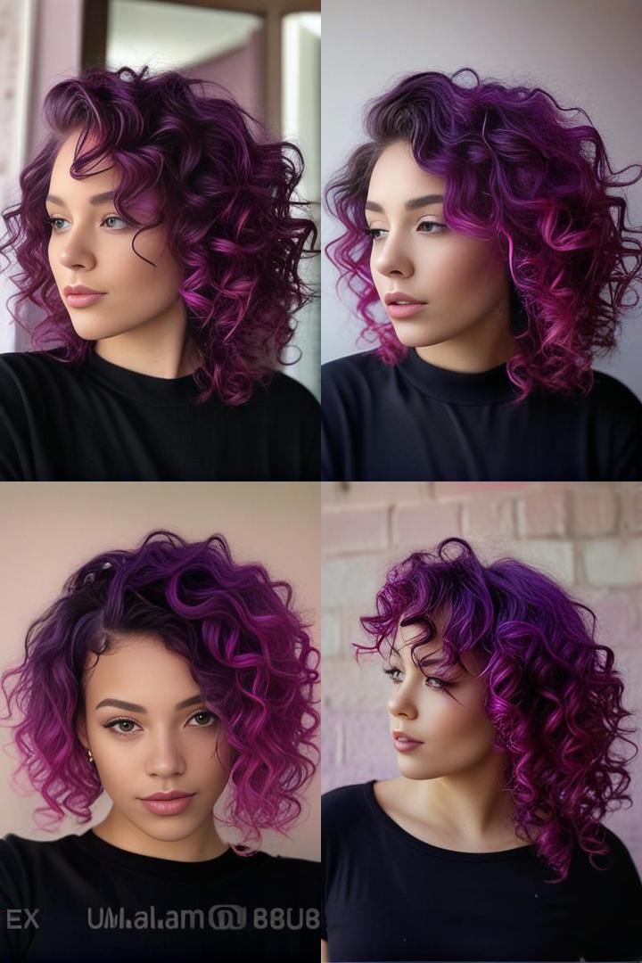 Vibrant Purple Highlights With Pink Curls