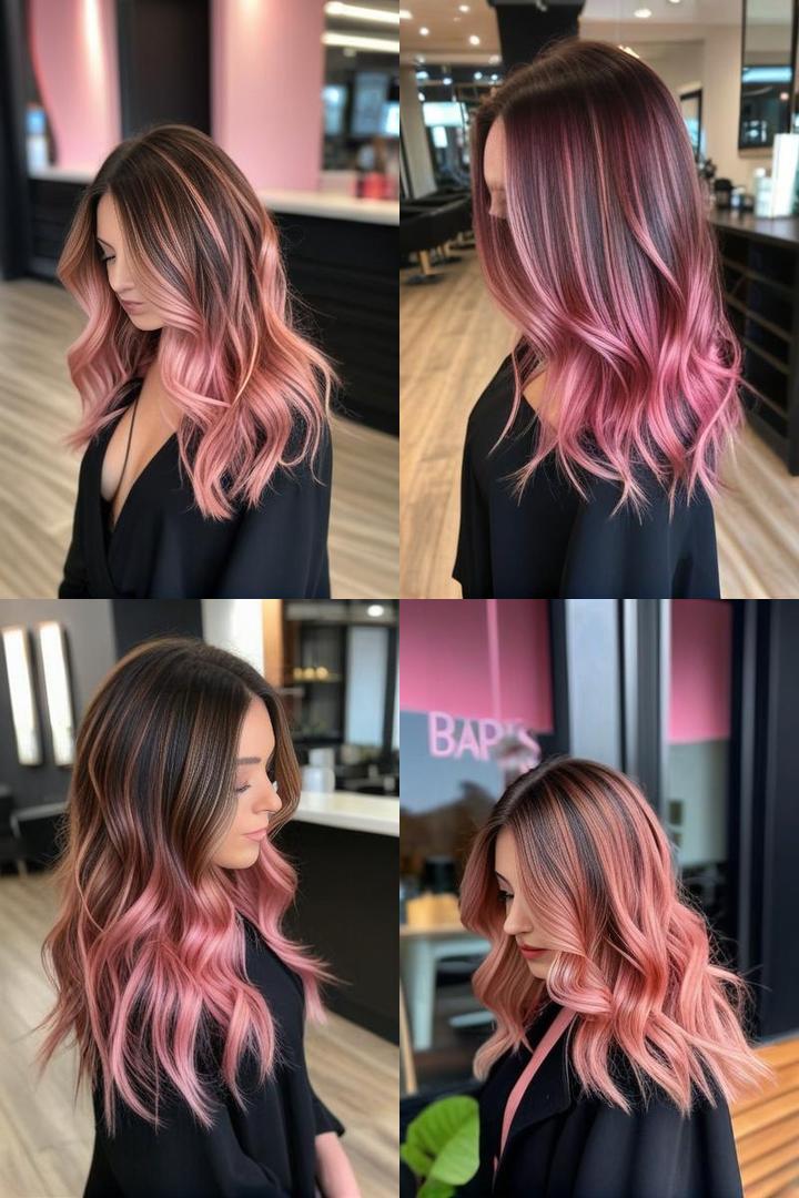 Bright Rose Gold Pink Balayage Highlights