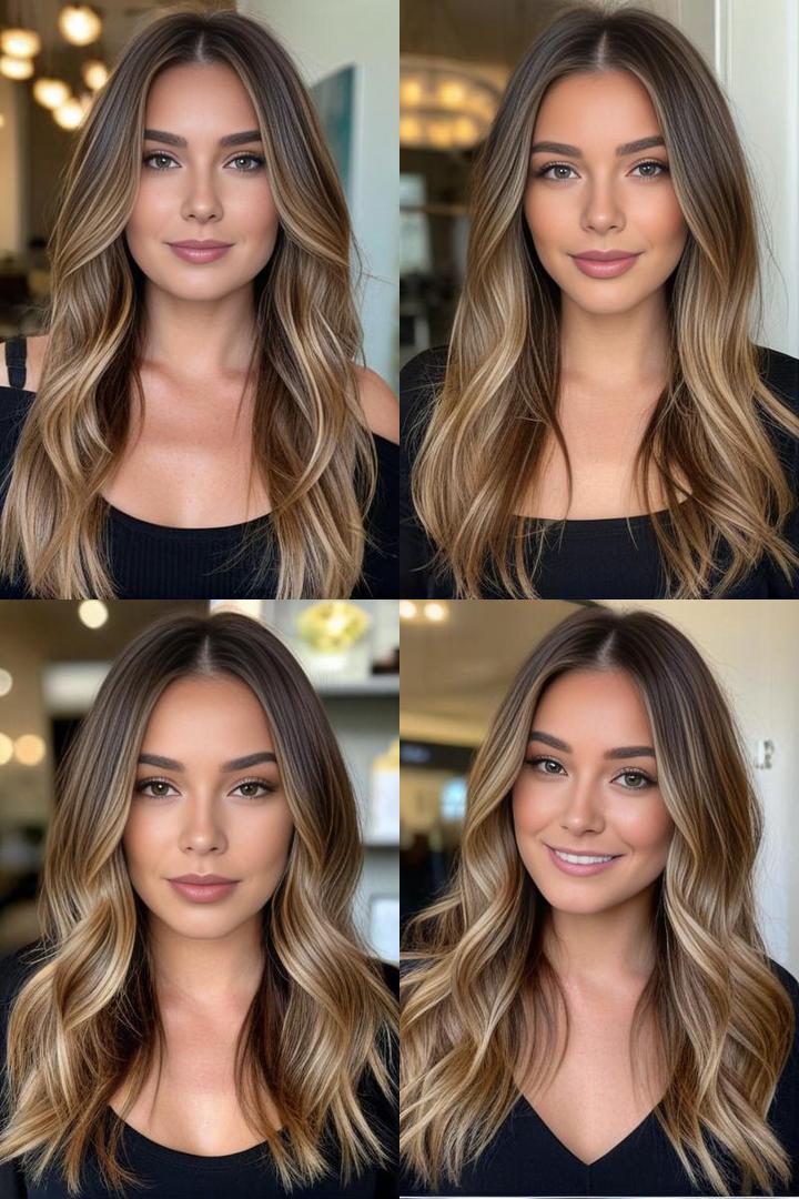 Chocolate Brown Golden Blonde Balayage Highlights