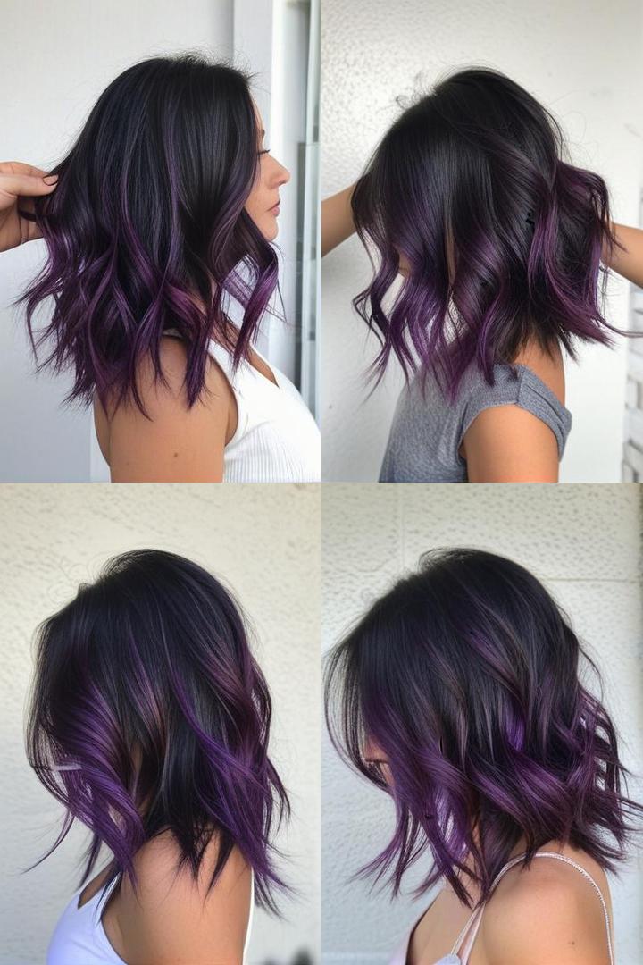 Dark Hair With Purple Balayage Highlights