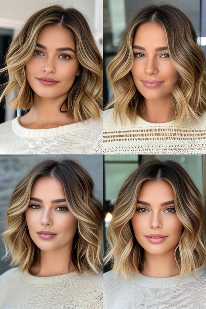 Golden Balayage Highlights For Shoulder Length Waves