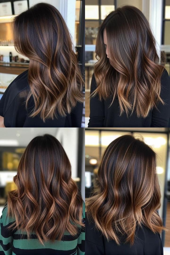 Gorgeous Caramel Balayage For Dark Brown Hair