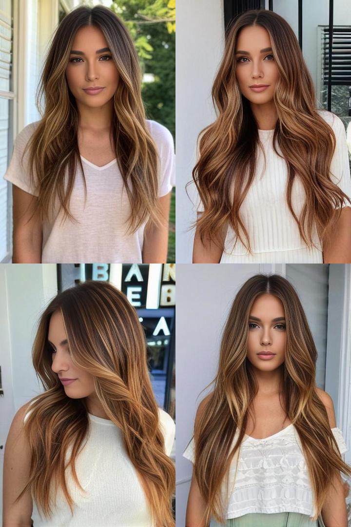 Layered Hair With Golden Copper Balayage Highlights