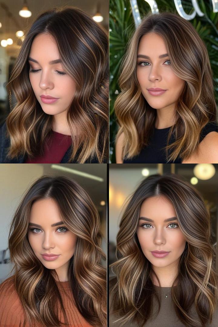 Warm Chestnut Brown Waves With Balayage Highlights