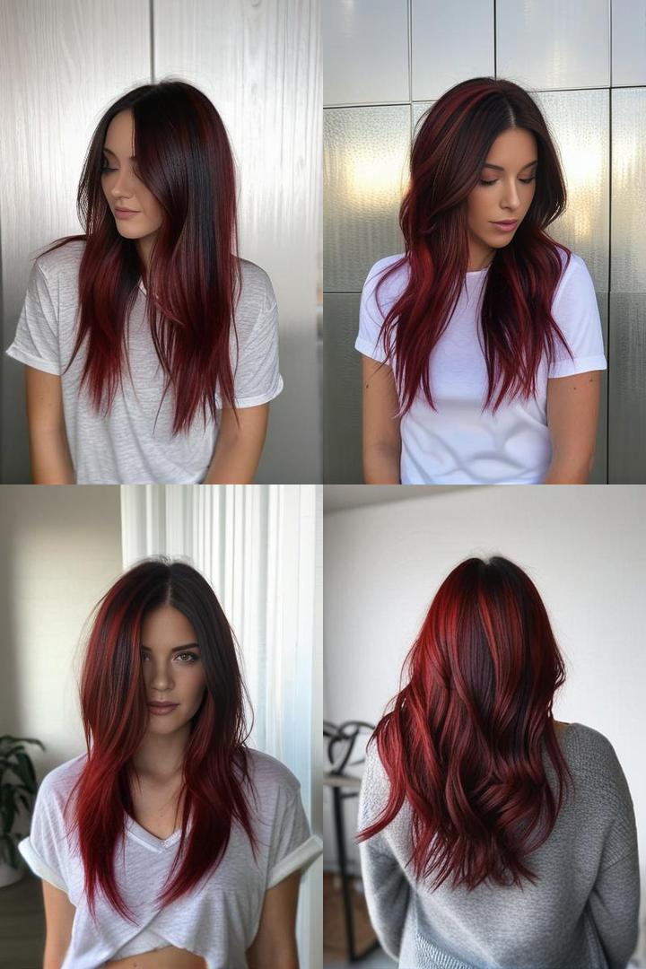 Ash Black Hair With Vibrant Red Highlights