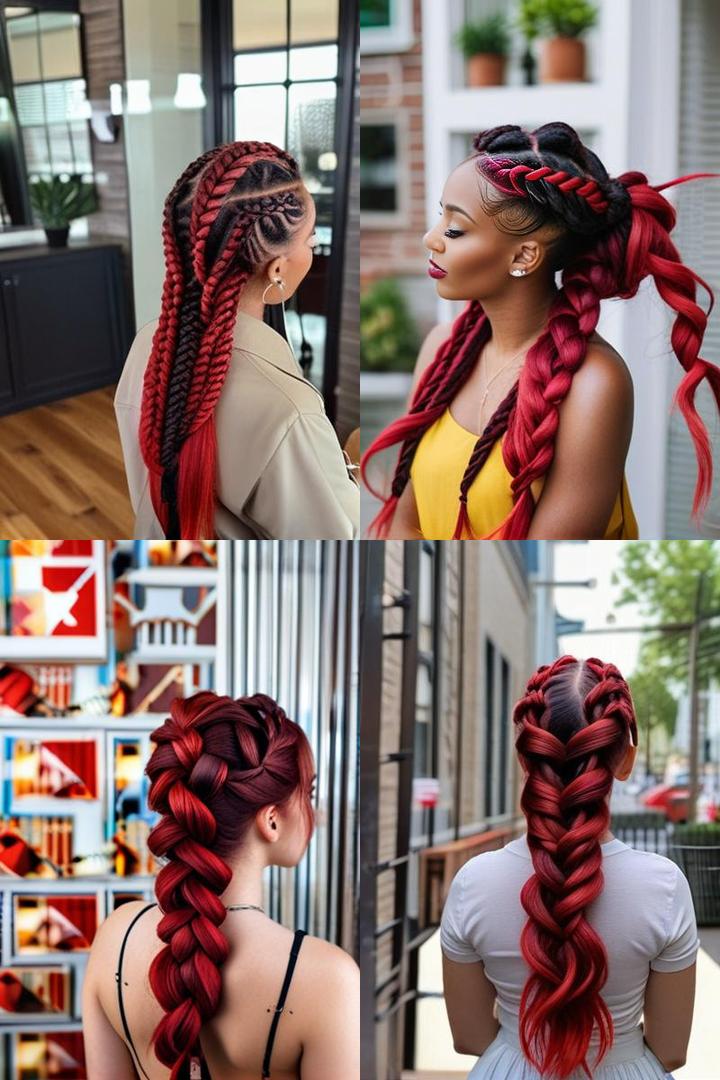 Bold Jumbo Braids With Vibrant Red Highlights