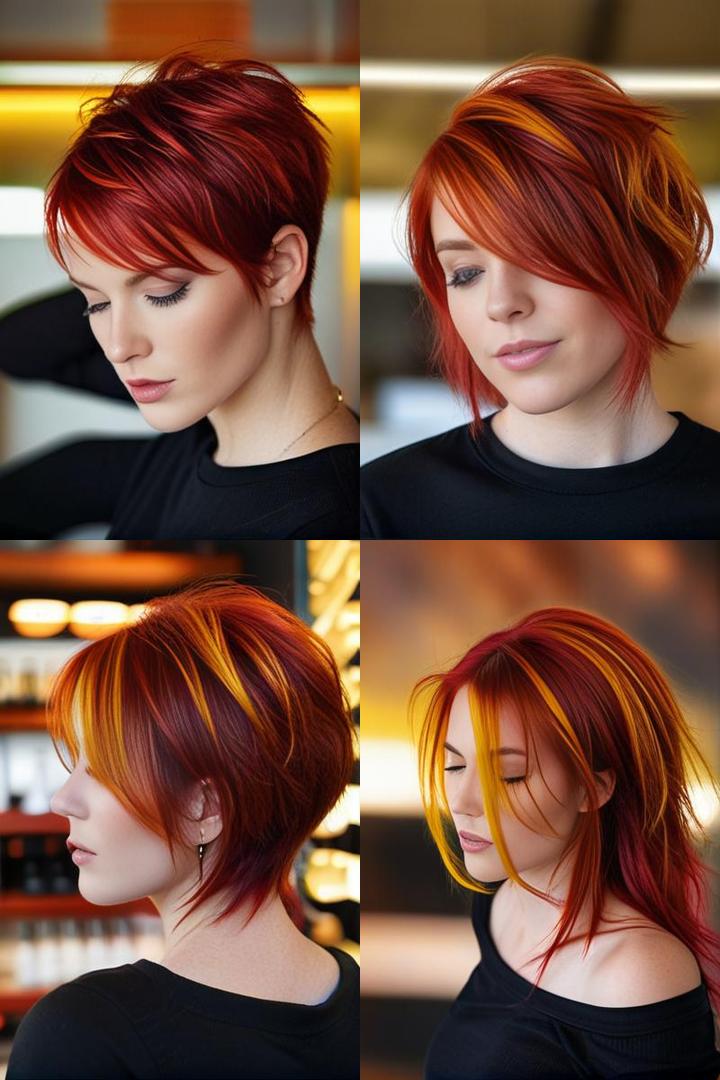 Bold Red Hair With Vibrant Yellow Highlights