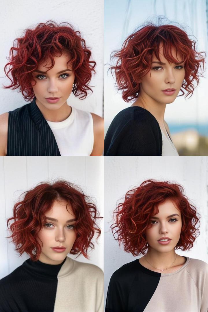 Chic Red Highlights For Short Thin Curly Hair