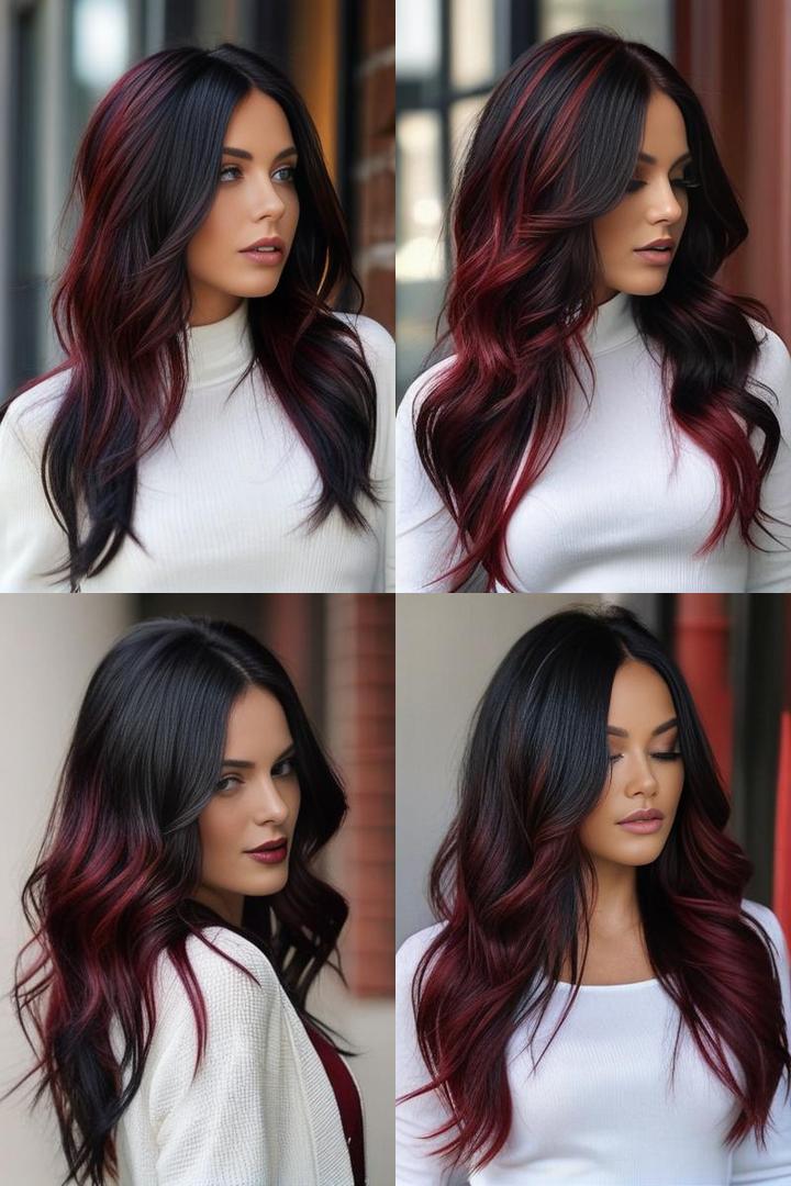 Stunning Black Hair With Dark Red Highlights