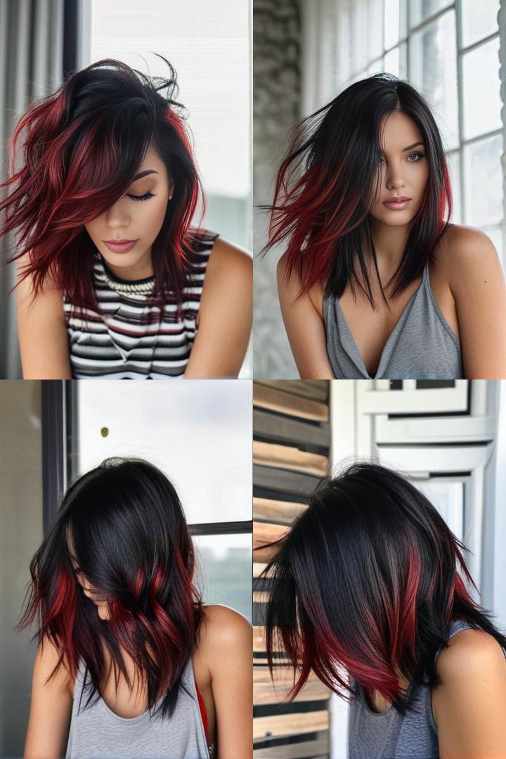 Stunning Black Hair With Peekaboo Red Highlights