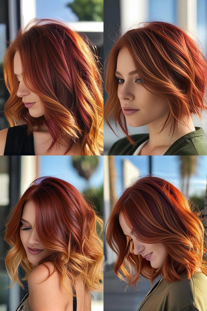 Vibrant Red Hair With Blonde Highlights