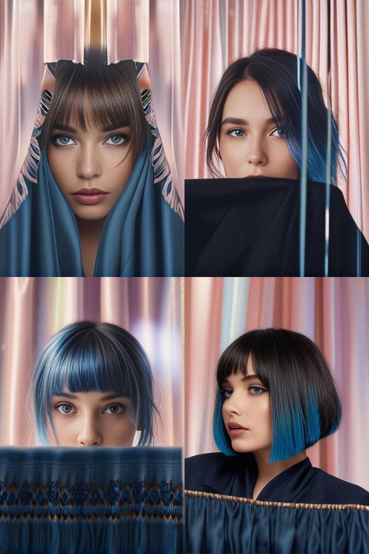 Blue Peekaboo Highlights With Curtain Fringe