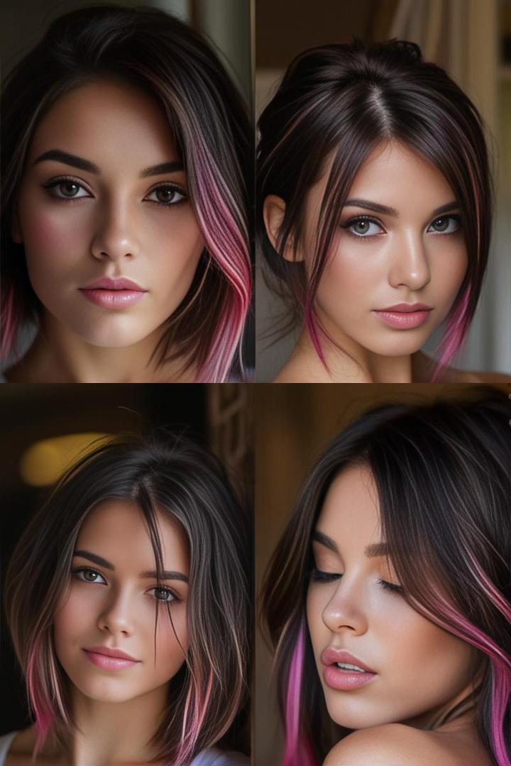 Brunette Base With Pink Streaks