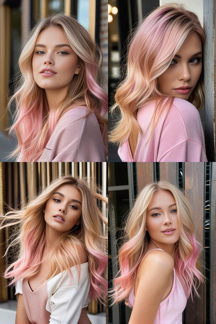 Golden Blonde Hair With Light Pink Peekaboo Highlights