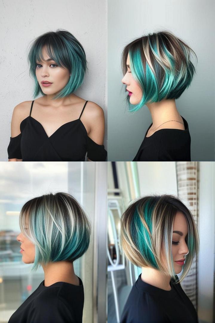 Teal Peekaboo Highlights For Short Hair