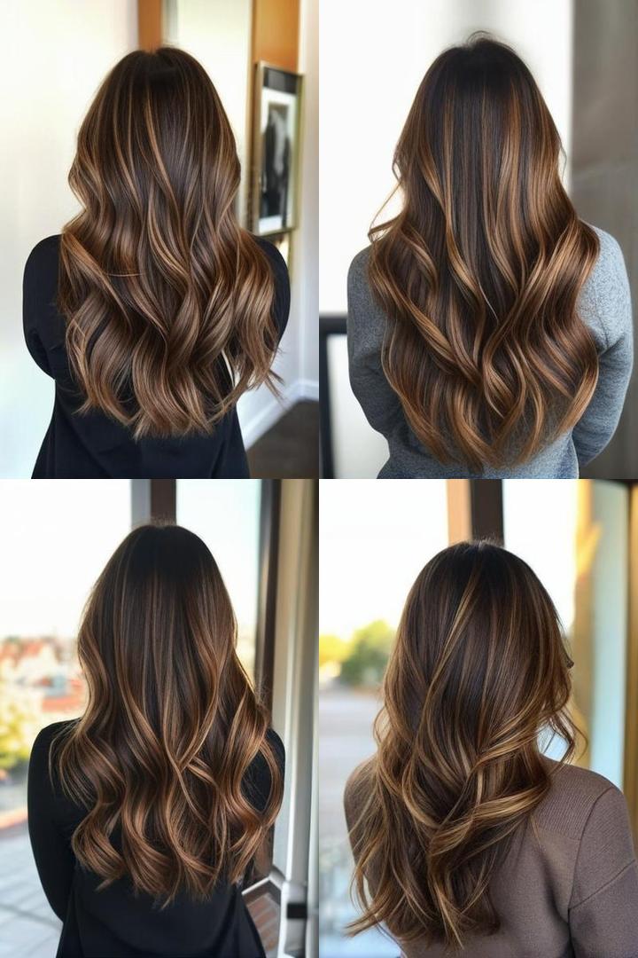 Brown Balayage With Caramel Highlights Lowlights