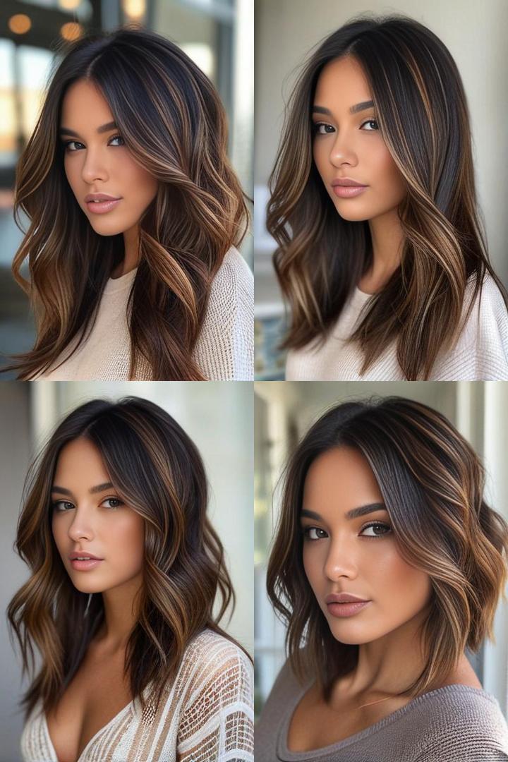 Brown Black Hair With Caramel Highlights