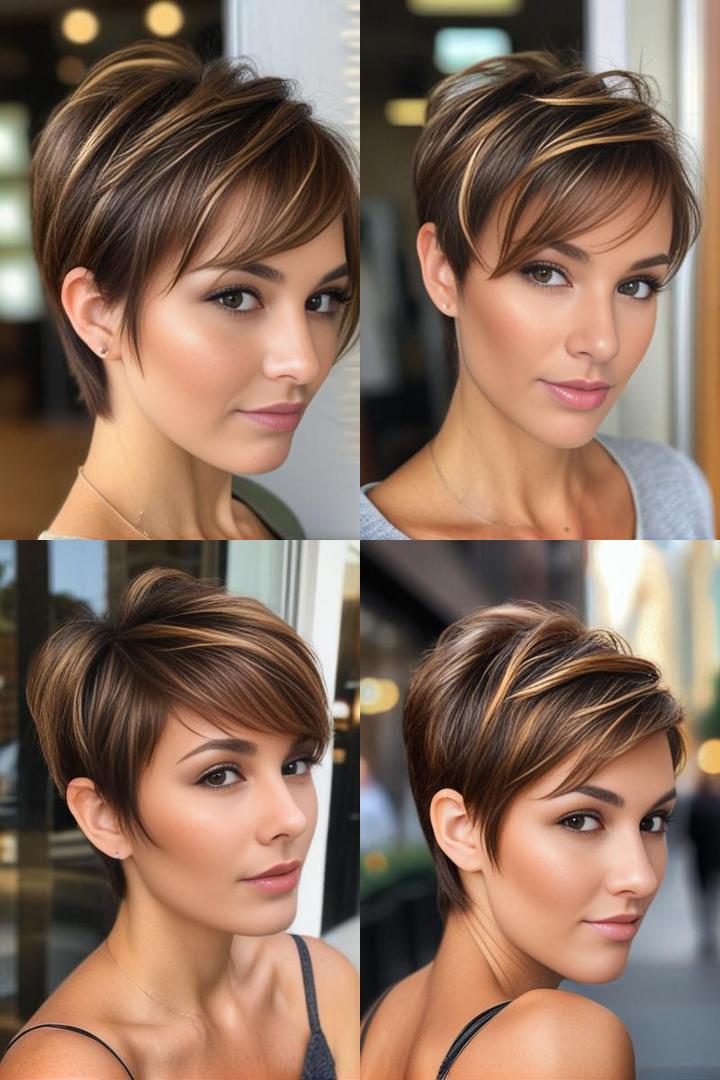 Brown Pixie With Caramel Highlights