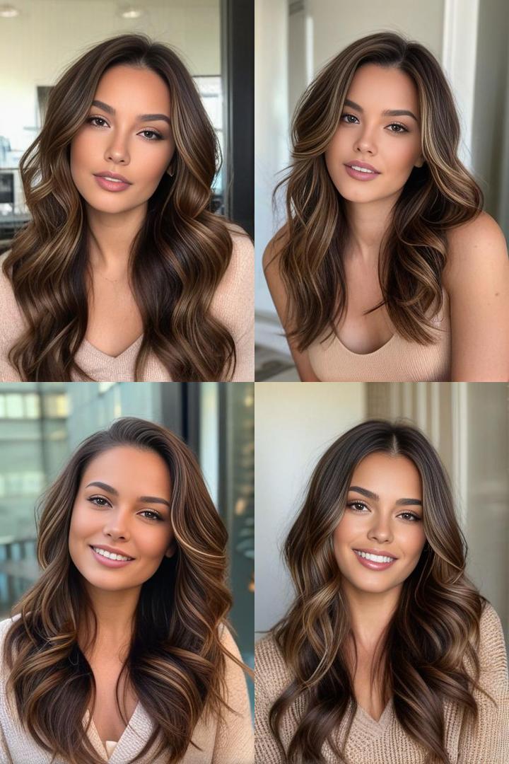 Brunette Waves Enhanced With Soft Caramel Highlights