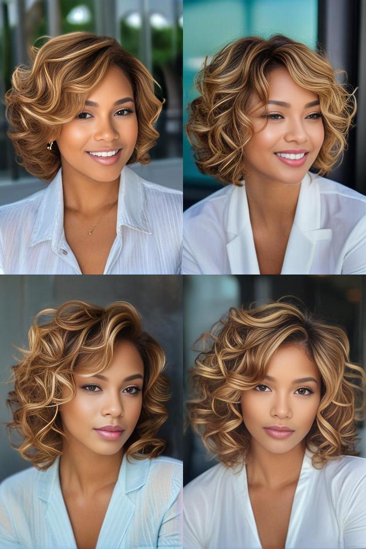 Caramel Blonde Layered Curls With Honey Highlights