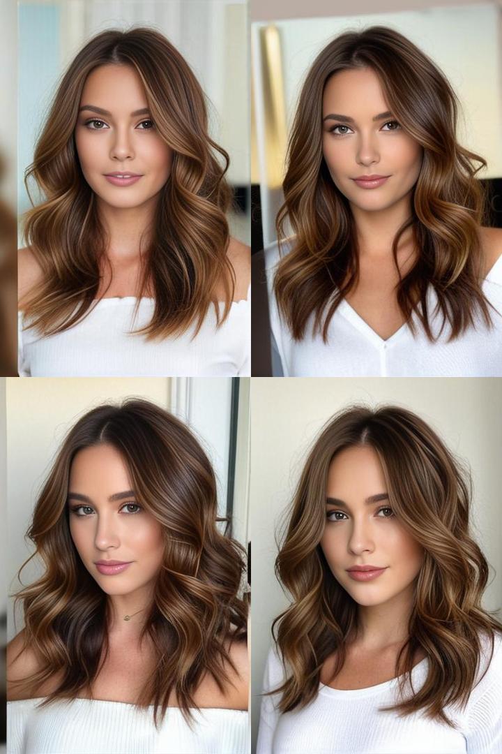 Chestnut Brown Waves Enhanced By Caramel Highlights