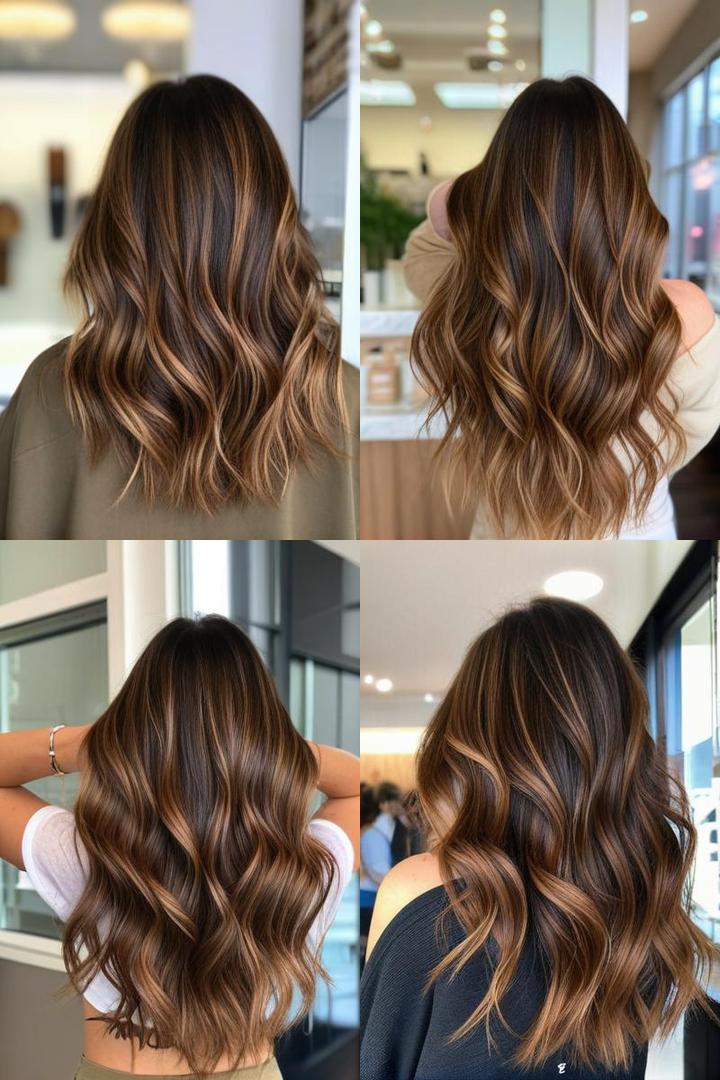 Dimensional Caramel Brown Balayage For Long Hair