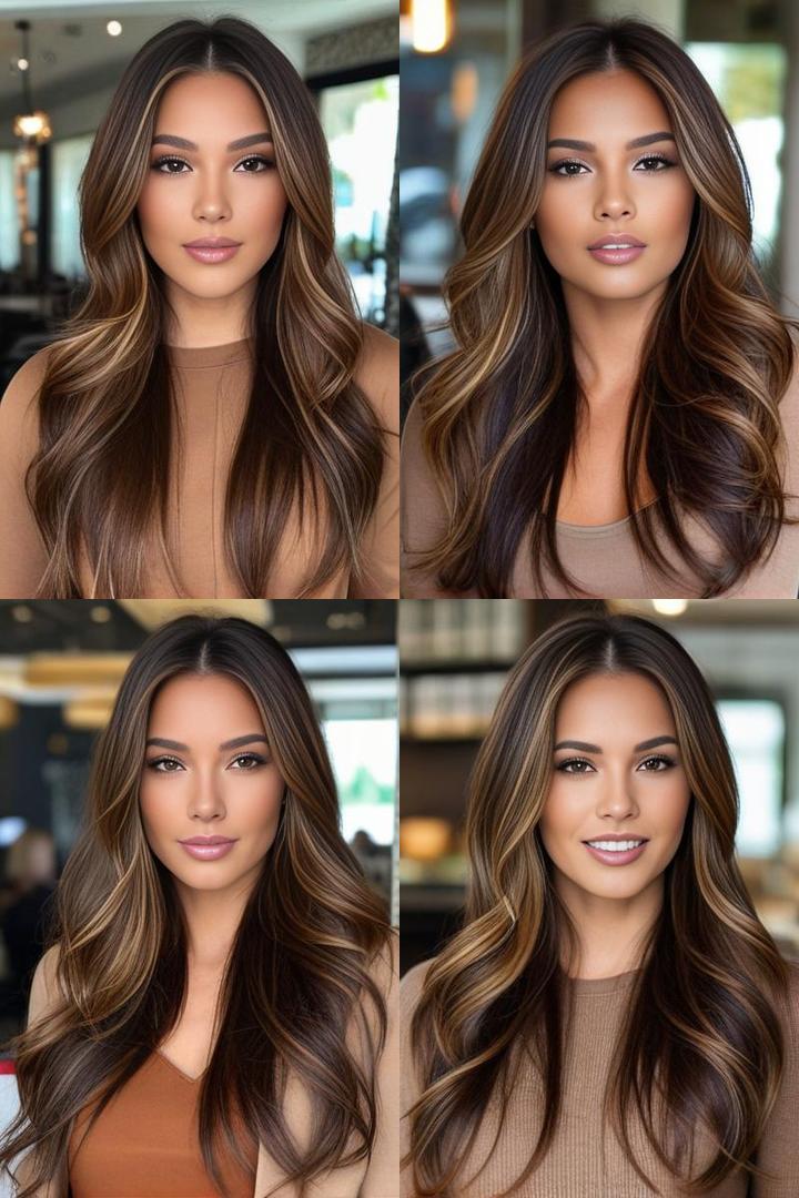 Rich Espresso Brown Hair With Honey Caramel Highlights