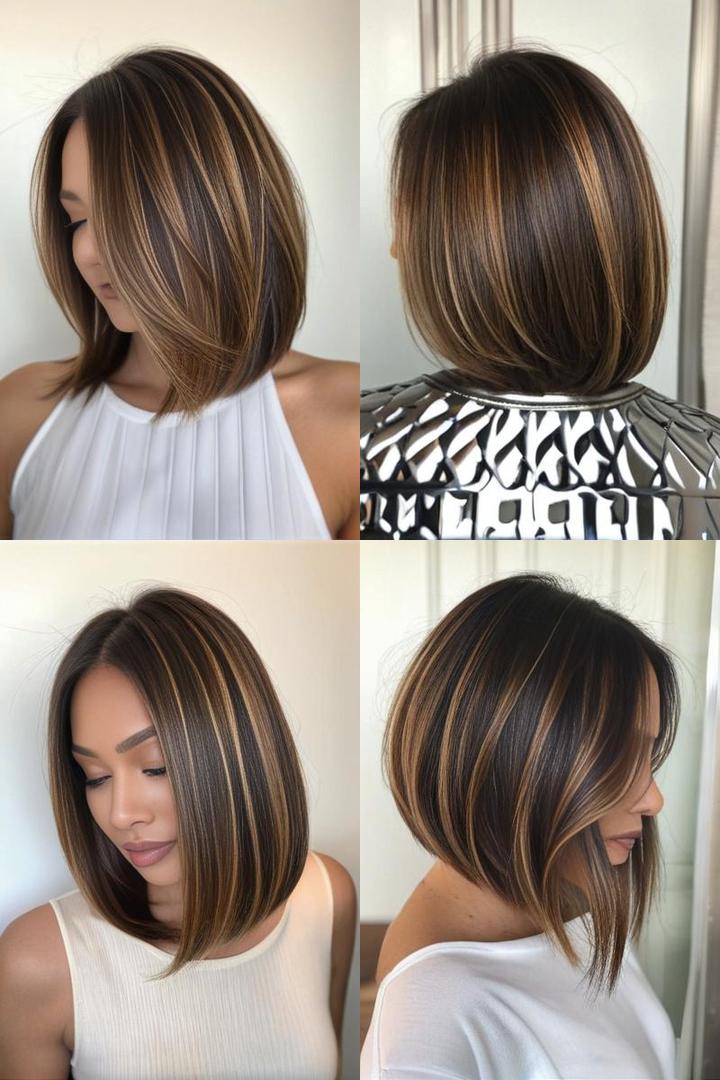 Sleek Bob With Soft Caramel Highlights