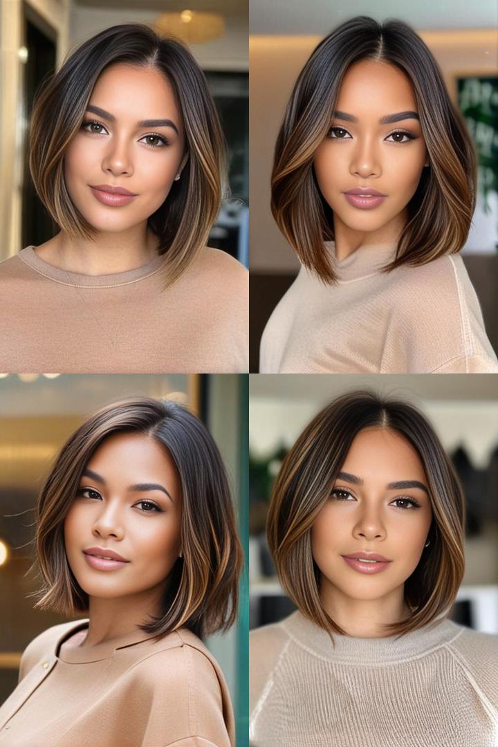 Stunning Caramel Babylights For Dark Brown Bob