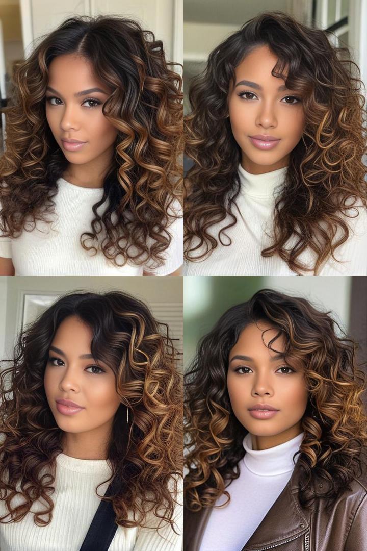 Stunning Caramel Highlights Transform Curly Dark Hair