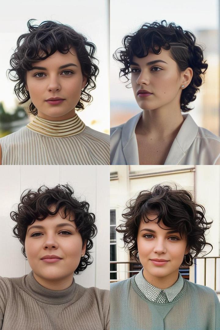 Curly Pixie Mullet For Round Faces