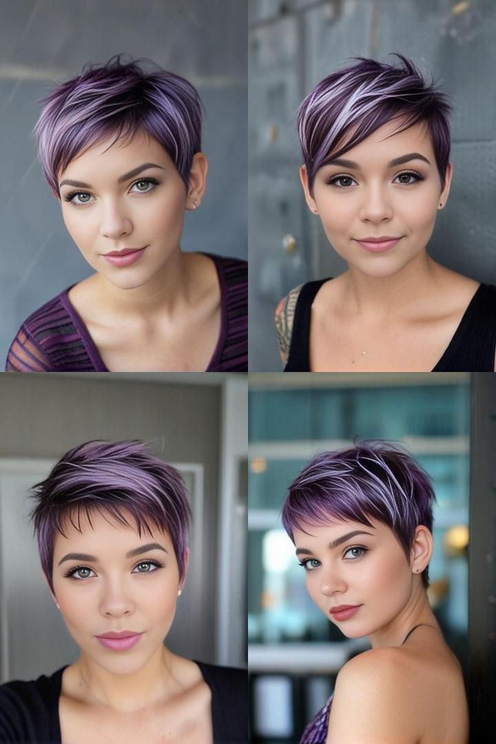 Cute Purple Streaked Pixie For Round Faces