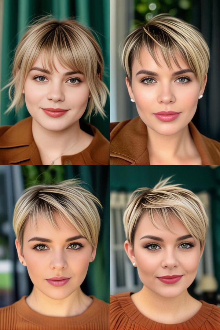 Pixie Cut With Curtain Bangs For Round Faces