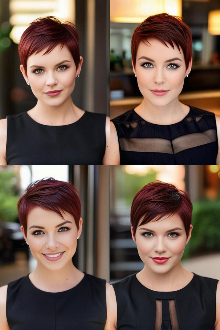 Stylish Dark Red Pixie For Round Faces