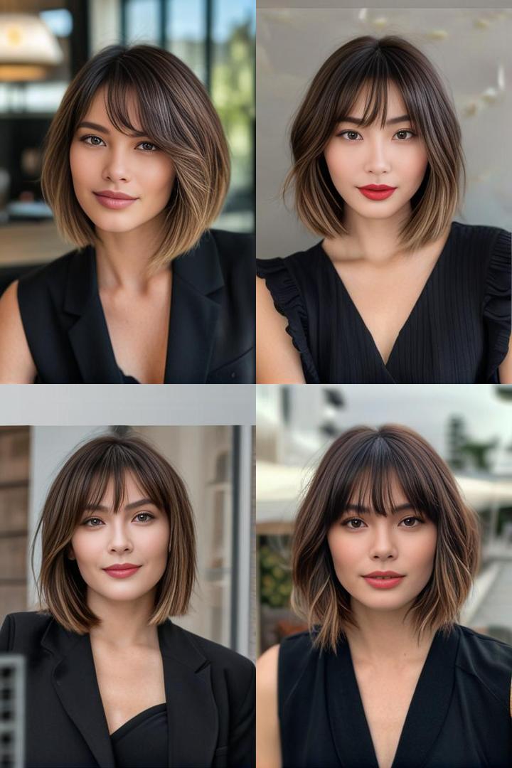 Layered Lob With Side Bangs For Heart Shaped Face