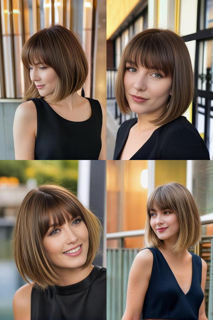 Medium A Line Bob Cut With Thin Bangs