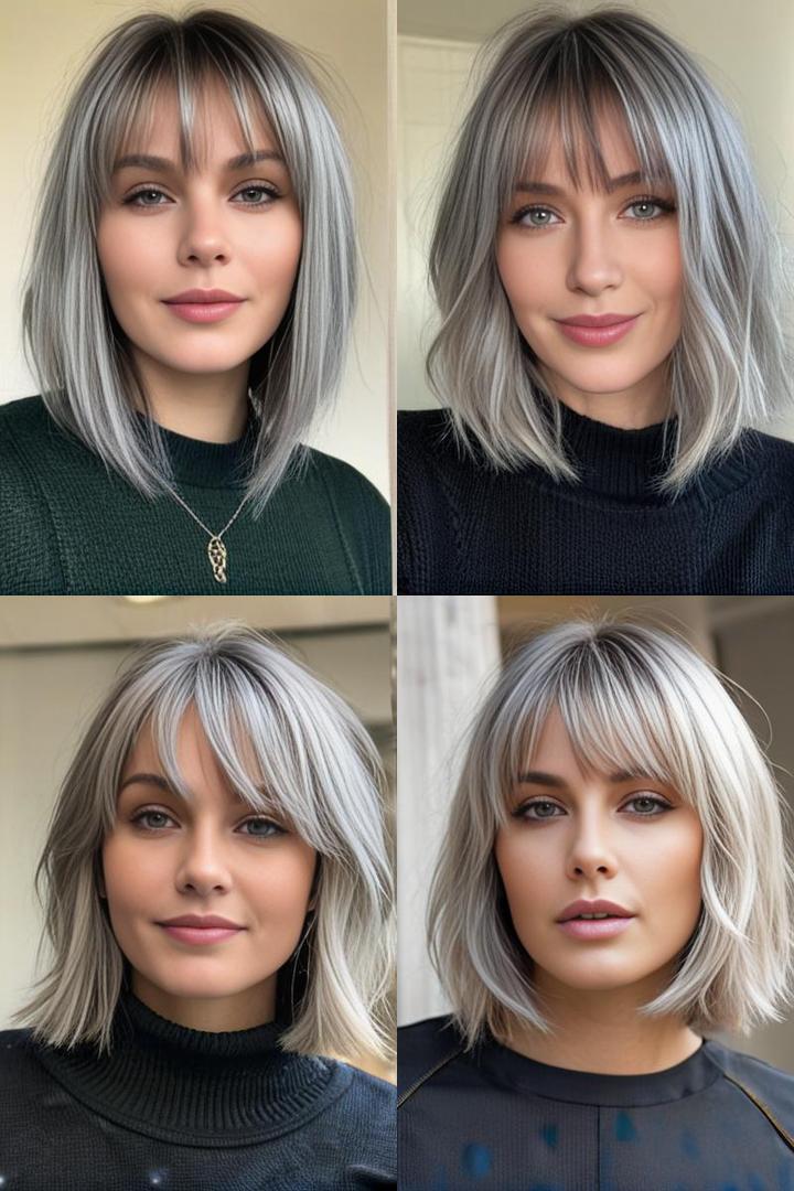 Silvery Lob With Wispy Layers Bangs