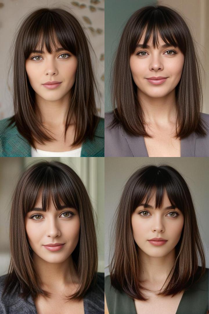 Chic Oval Face Bangs Hairstyle Mid Length Shag with Bangs