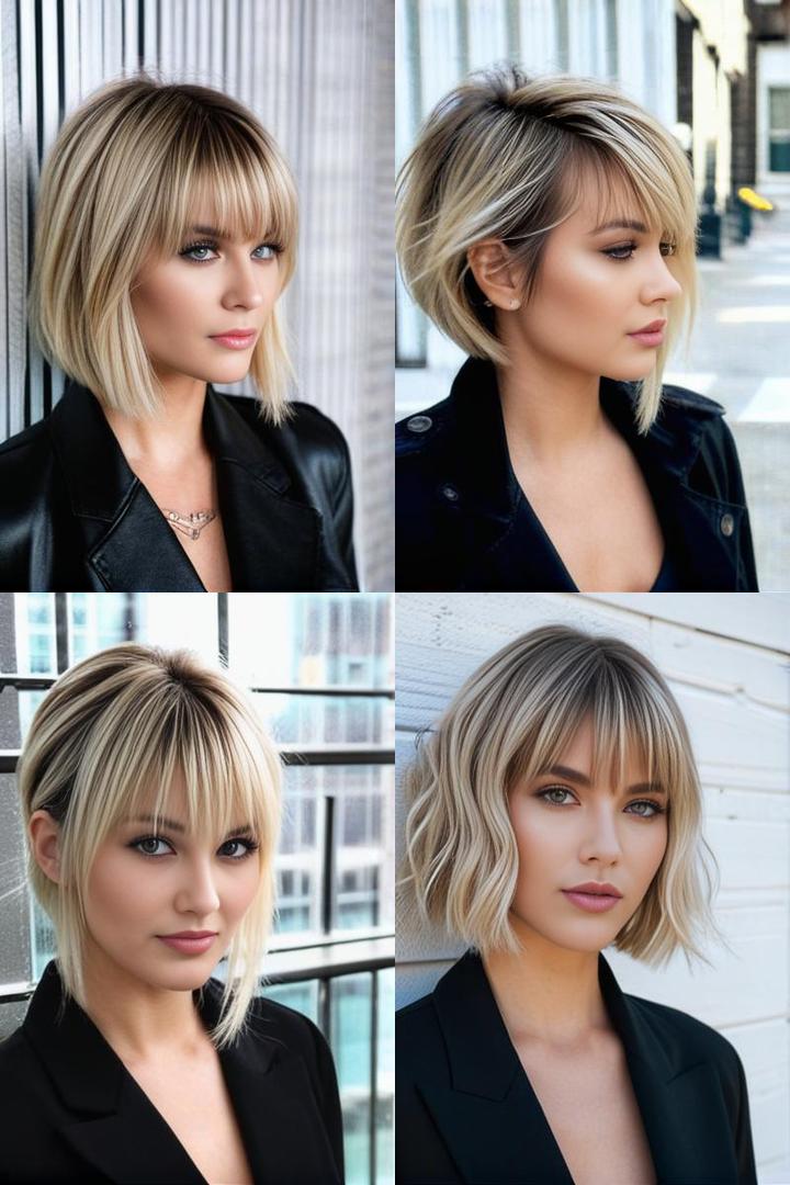 Edgy Blonde Balayage Cut for Oval Face with Bangs