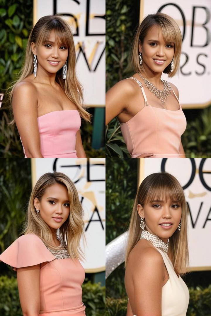 Jessica Alba Medium Blonde Hairstyle for Oval Face with Bangs