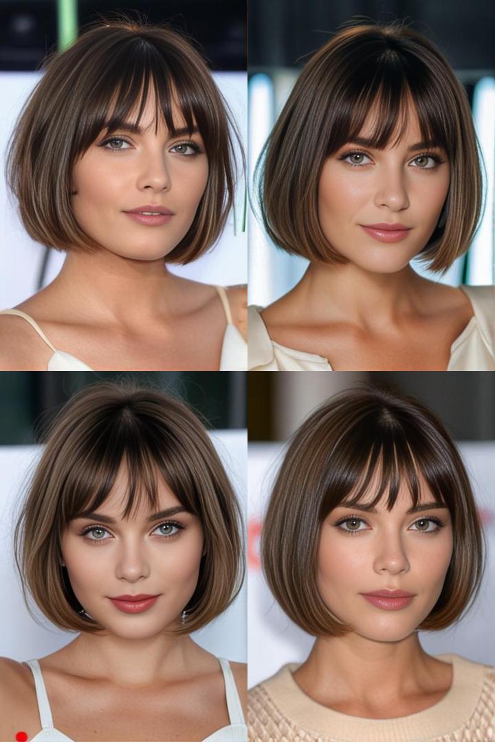 Layered Bob with Curtain Bangs for Oval Face Shape