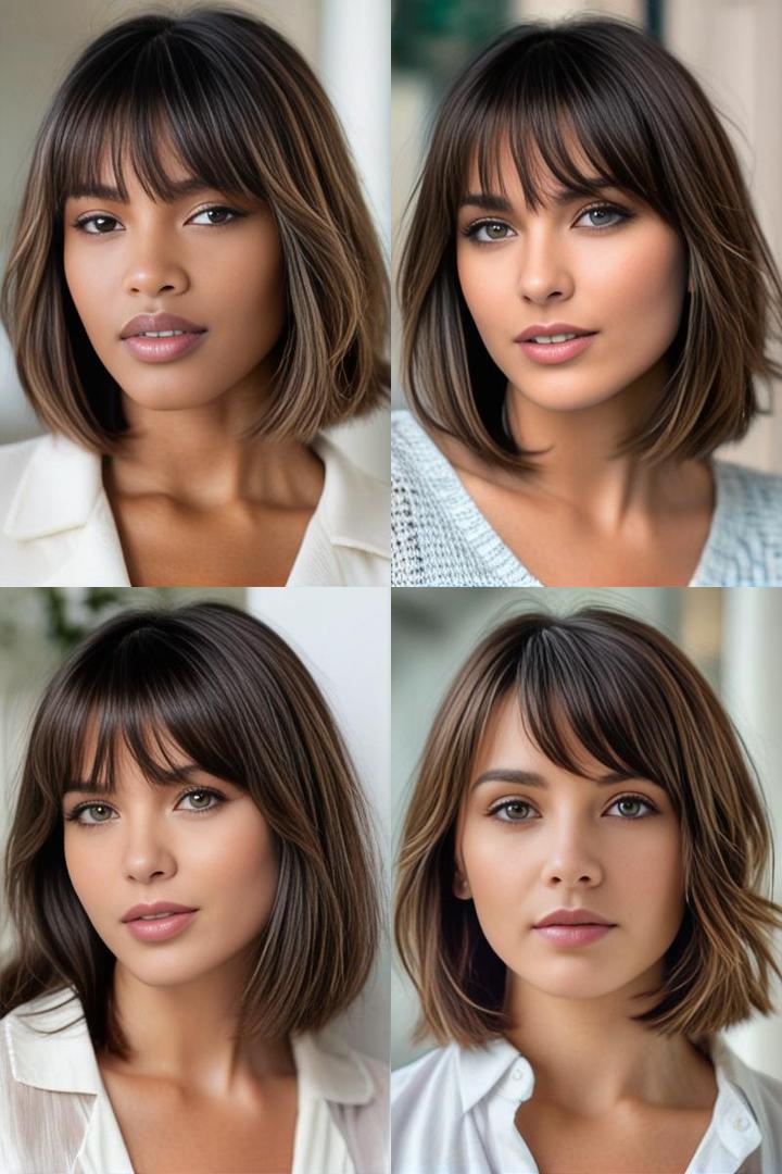 Modern Oval Face Bangs Piecey Layers with Side Swept Bangs