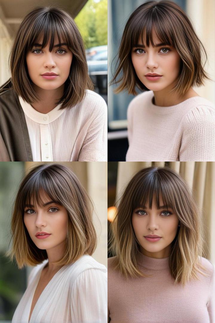 Oval Face Bangs Layered Lob with Curtain Bangs